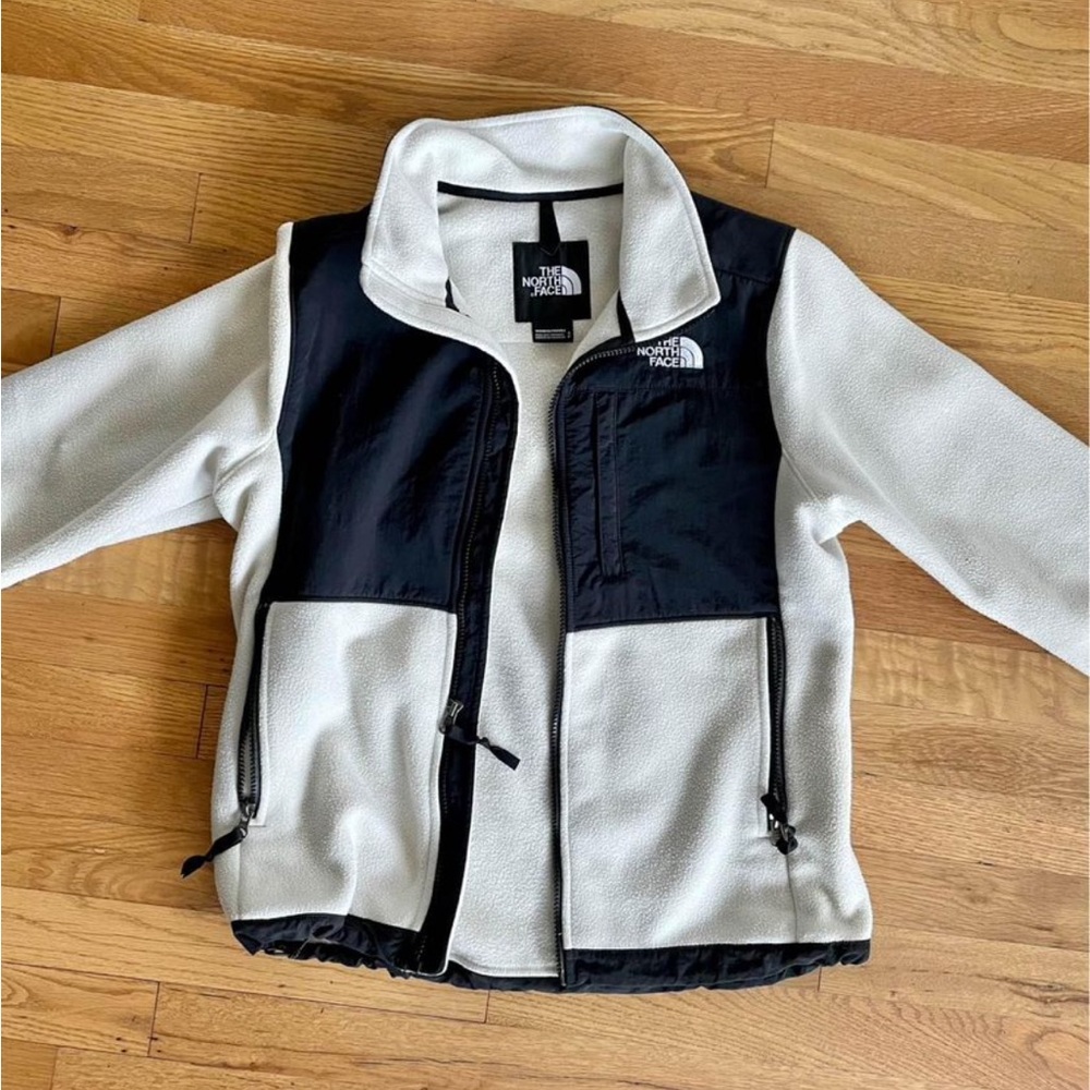 north face fleece full zip denali jacket women’s Small Black and ivory White